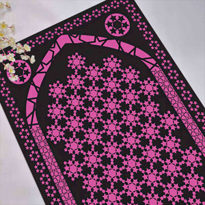 Alfombra de Oración Islámica Rosa y Negra: Elegante Decoración para Mezquita, con Alfombra Suave - Product Image 1