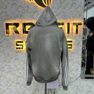 Premium Quality Good Material Zipper Distressed Hoodie <b>Rhinestone</b> Zip up <b>Jacket</b> Acid Wash Men Fleece Streetwear Hoodie - Product Image 5