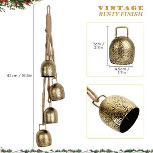 Campanas navideñas doradas antiguas para colgar en la pared, decoración navideña elegante, adornos de campana festivos rústicos, decoración navideña perfecta - Product Image 2