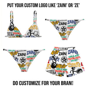 Premium 220 GSM 100% Polyester Digital Print <b>White</b> Graphic High Waist Plunge Neck Removable Padded <b>Bikini</b> <b>Set</b> Custom Logo OEM - Product Image 1