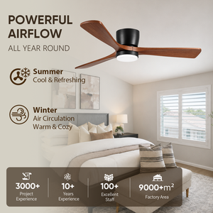 Ventilateur de plafond en bois massif avec lumière, télécommande, 42 pouces, profil bas, montage encastré, moteur DC, application, réversible, silencieux, stock Europe - Product Image 2