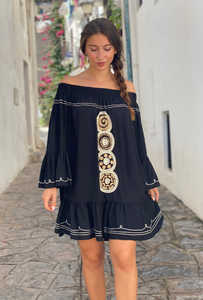 Offre Spéciale bohème robe d'été femmes filles décontracté Boho courte robe de plage manches bouffantes broderie florale gratuit dames vacances - Product Image 4