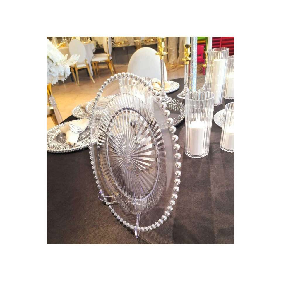 Set of 6 Plates with Silver Pearls 33x33cm