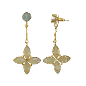 Boucles d'oreilles pendantes en chalcédoine, forme marquise, perle d'eau douce incrustée, sertie de pierres, plaqué or 14K/18K, bijoux en laiton pour cadeau - Product Image 5