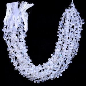 Perles de pierre de lune blanche facettées en forme de poire 6x4mm, pierre de lune arc-en-ciel naturelle à feu bleu, pierres semi-précieuses pour bijoux - Product Image 1