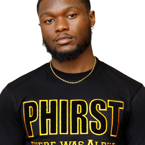 PHIRST Alpha Chenille Tee There Was Alpha Black <b>Gold</b> Fraternity Greek Life <b>Shirt</b> Casual Fashion Cotton Embroidery Top - Product Image 3