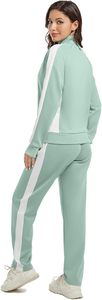 Femmes décontracté Gym Jogging costumes à manches longues complet fermeture éclair survêtement ensemble poches bouton décoration toile tissu 2 pièces tenues - Product Image 4