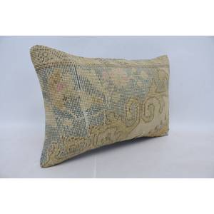 Bohemian Kantha Patchwork Wool <b>Pillow</b> 16x24 Inch Beige Floral Vintage Woven Design for Bedding Living Portable Christmas Decor - Product Image 3