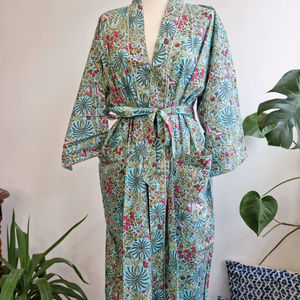 Haute qualité lavable pur coton indien bloc imprimé été Kimono respirant Vintage Floral solide motif numérique dos automne - Product Image 1