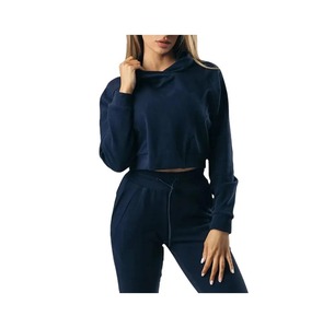 Sudadera con capucha recortada de invierno con mangas largas y bolsillo frontal con cremallera Top corto con capucha estampado de punto informal - Product Image 6