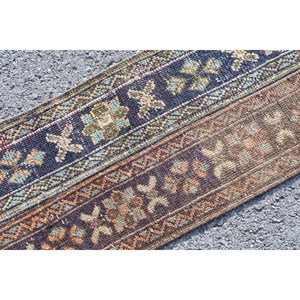 Tapis traditionnel en laine patchwork bleu-marron 1.5x3ft Vintage tapis de salon turc avec support en latex taille 9x12" - Product Image 5