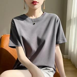 Camiseta de manga corta de algodón mercerizado de gama alta para mujer, camiseta de fondo de media manga de Color sólido para verano - Product Image 6