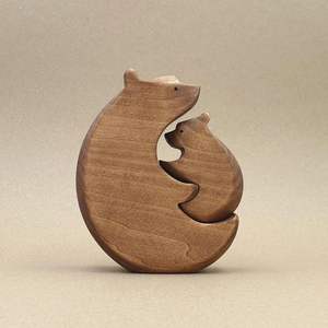 Handmade Wooden Bear Figurines Rustic Animal Sculpture Collectible Wildlife Ornament Eco Friendly Montessori <b>Toy</b> Alphabet Decor - Product Image 3