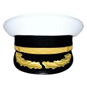 Maritime Offiziere White Cap Schiff Yacht boot Pilot Fahrer Deck Offizier Captain Peak Hut mit Bullion Wire Oak Leaf Stickerei