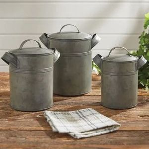 Galvanized Canister Set With Wooden <b>Lids</b> And Distressed Finished For Rustic Home <b>Decor</b> And Functional Kitchen Storage - Product Image 5
