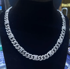 ชุดสำหรับผู้ชาย925เงินสเตอร์ลิงแบบคิวบาลิงก์ VVS Moissanite ประดับเพชรบาแกตต์ตัดช่องใส่เครื่องประดับแนวฮิปฮอป - Product Image 3