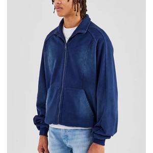 Sudadera con capucha de cuello con cremallera completa de lana de algodón pesado hecha a medida para hombres, lavado de desvanecimiento solar con logotipo bordado personalizado, ropa de invierno - Product Image 4