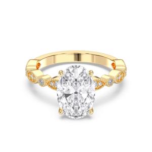 แหวนหมั้นเพชรโมอิส3.15กะรัตพร้อม E-F/VVS-VS 3.00CT ทรงวงรีและทรงกลมตัดด้วยทองคำ10K 14K 18K - Product Image 1