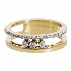 Anillo contemporáneo de diamantes naturales de oro de 14 quilates con aspecto de doble banda con parte superior pavimentada y conjunto de bisel Triple diamante Acentos debajo - Product Image 4