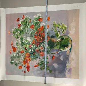 Pintura al Óleo Abstracta de Flores en Jarrón, sobre Lienzo de Lino 100% Pintado a Mano, Decoración de Pared con Impresión Artesanal, Compatible con Lienzo, 2024 - Product Image 3