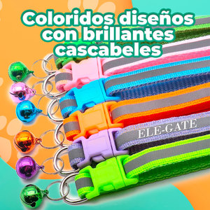 Collar Reflectante de Cuero de Lujo con Liberación Rápida, Campana Elegante y Estampados Modernos para Perros y Gatos, para Visibilidad Nocturna - Product Image 5
