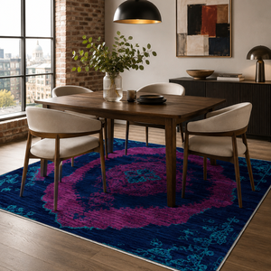 Netline Home Traditional Medallion Mid Blue <b>Washable</b> <b>Rug</b> - Product Image 6