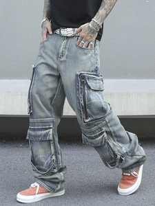 กางเกงยีนส์ผู้ชายทรงหลวมกระเป๋าข้างขนาดใหญ่กางเกงคาร์โก้ลำลองลายพรางกางเกงวิ่งฮิปฮอป - Product Image 6