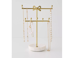 Support à bijoux moderne en métal doré Serena, petit, triangle, nœud, base en marbre, porte-bijoux mural, étagère de rangement, plateau à bijoux décoratif - Product Image 1