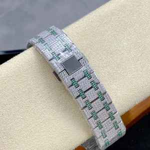 Montre Hip Hop automatique personnalisée à affichage analogique vert clouté de diamant Moissanite avec charme de luxe classique à la mode - Product Image 5