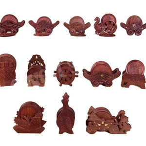 High Quality 100% Natural <b>Wooden</b> Coaster Holder <b>Set</b> New Antique Hand Carved Cart Stand Design Rustic Drink Mats & Pads for <b>Tea</b> - Product Image 1