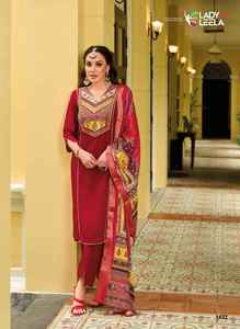 Increíble color, excelente calidad, Vichitra Kurti Pant & Dupatta con estampado de diseñador con fabricación de trabajo manual pesado de la India - Product Image 2