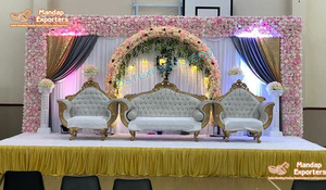 ชุดโซฟาคู่สีทองสำหรับงานแต่งงานของฮินดูชุดโซฟาเจ้าบ่าวเจ้าสาวงานแต่งงานแบบส่วนตัวชุดเฟอร์นิเจอร์โบราณสำหรับงานแต่งงานสไตล์ออสเตรเลีย - Product Image 5