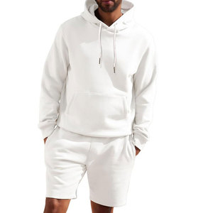 Wholesale Casual Solid Heavyweight Streetwear Two Piece Workout <b>Joggers</b> Shorts Unisex Tracksuit Hoodie Short Set Men - Product Image 1