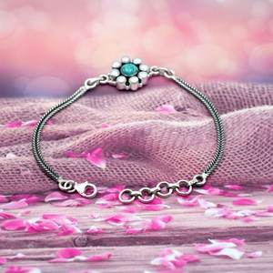 สร้อยข้อมือเงินแท้สีเทอร์ควอยส์ธรรมชาติสีเงิน925ออกแบบมาสำหรับวันครบรอบ - Product Image 2