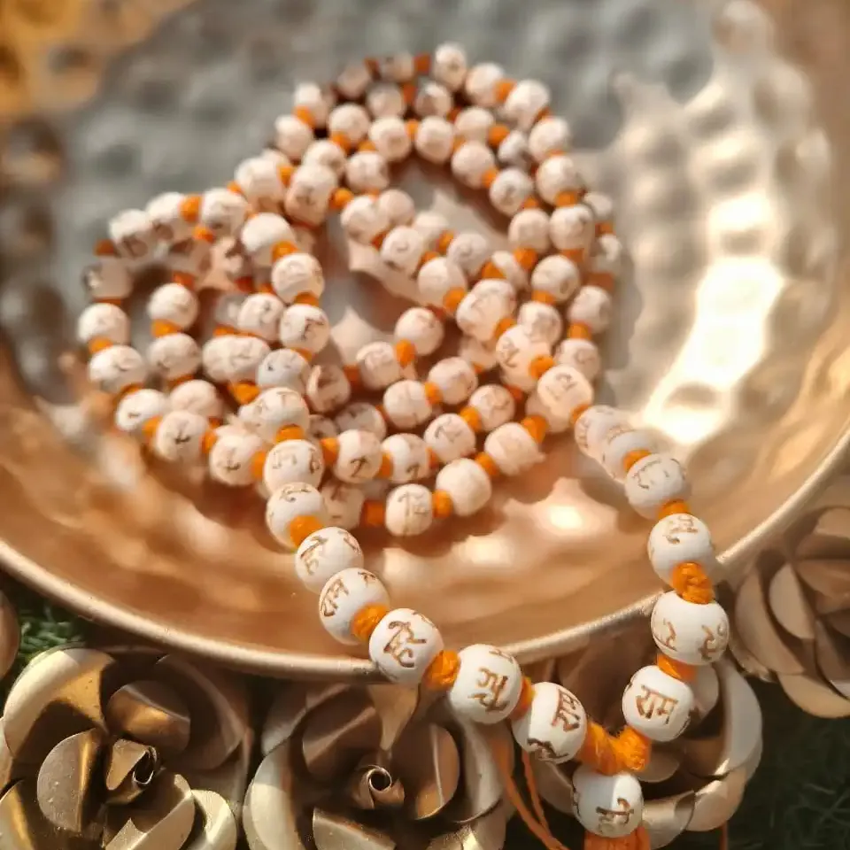 천연 툴시 말라-Tulsi Jaap 말라 매듭-108 기도 구슬-인도기도 목걸이-힌두교 크리슈나 말라