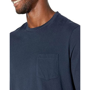T-shirt uni bleu marine à manches longues en mélange de coton pour hommes, femmes et filles, col rond - Product Image 5