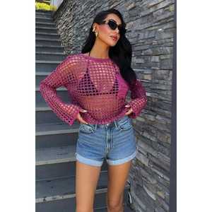 Blusa de punto calado con detalles de bolsillo estilo bohemio y brillo 1361 - Product Image 6