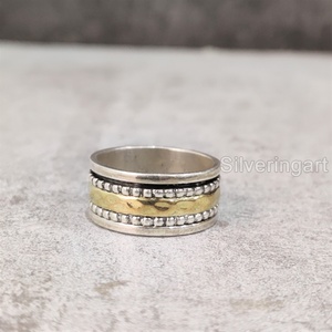 Marteau Spinner bande bohème bague en argent Sterling 925 femmes pouce anneau Fidget bijoux faits à la main fête anxiété hommes Spinner anneau - Product Image 2