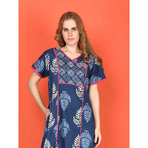 Chemise de nuit décontractée Evolve pour femme en coton, imprimée, manches courtes, col à nœud, longueur maxi, poches latérales, en popeline douce, taille 3XL, pour la maison - Product Image 6