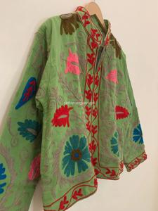 Manteau en coton brodé à la main à motifs floraux, col mandarin, manches trois quarts, style chinois, veste courte pour femmes adultes, printemps - Product Image 3