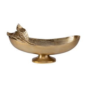 Plat de service en laiton à motif de feuilles, forme ovale, pour la maison, les mariages, les hôtels, la table, la vaisselle, les salades de fruits, les collations - Product Image 1
