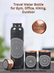 Traditional Pure Copper Water Bottle <b>with</b> <b>Cup</b> Set Crafted for Wellness Detox and Digestive System Support - Product Image 2