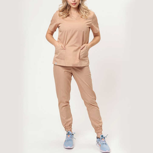 Algodón de alta calidad hecho de manga corta con cuello en V túnica camisas y pantalones conjuntos último diseño llegado sus propios uniformes de Spa para mujeres - Product Image 6