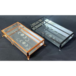 Boîte à bijoux en laiton et or rose en verre gravé au laser avec logo personnalisé, rangement élégant avec finitions personnalisées pour vos bijoux élégants - Product Image 6