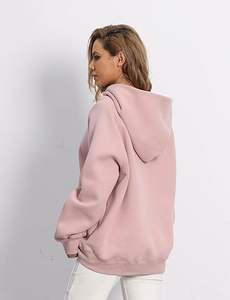 Sudadera de lana de algodón de talla grande para mujer OEM, Sudadera con capucha de manga larga, Jersey bordado con logotipo frontal, antiarrugas, Invierno - Product Image 5