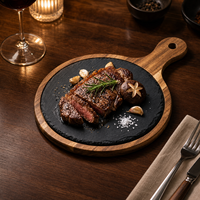 Plateau de service en bois d'acacia et ardoise noire naturelle pour steak, sushi, pizza, fromage et repas en restaurant