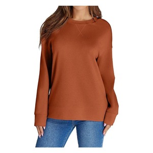 2025 Custom High Quality Embroidery Private Logo Crewneck Sweatshirt for Women Winter Short <b>Split</b> Hem Tops with Solid Pattern - Product Image 1