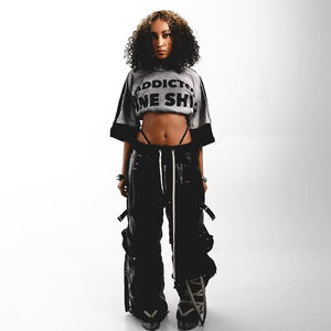 Camisetas de algodón grueso estilo streetwear, de doble capa, con bloques de color, corte cropped, lavado ácido y efecto desgastado, de corte holgado para hombre. - Product Image 4