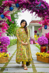 Vestido Anarkali con estampado de seda Georgette de imitación pura de diseñador de Fab Zone - Product Image 5