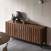 Buffet minimaliste moderne Wabi-Sabi, armoire de rangement polyvalente |   Buffet en bois massif avec poignées en acier allié pour